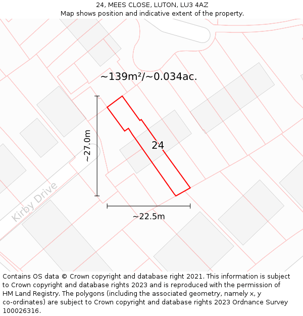 24, MEES CLOSE, LUTON, LU3 4AZ: Plot and title map