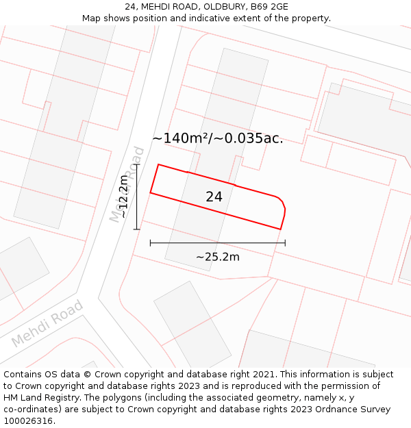 24, MEHDI ROAD, OLDBURY, B69 2GE: Plot and title map