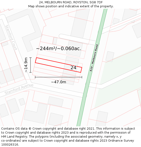 24, MELBOURN ROAD, ROYSTON, SG8 7DF: Plot and title map