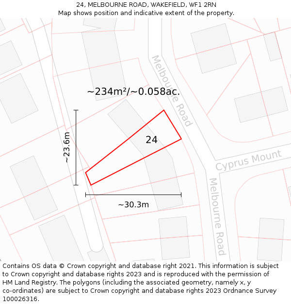 24, MELBOURNE ROAD, WAKEFIELD, WF1 2RN: Plot and title map