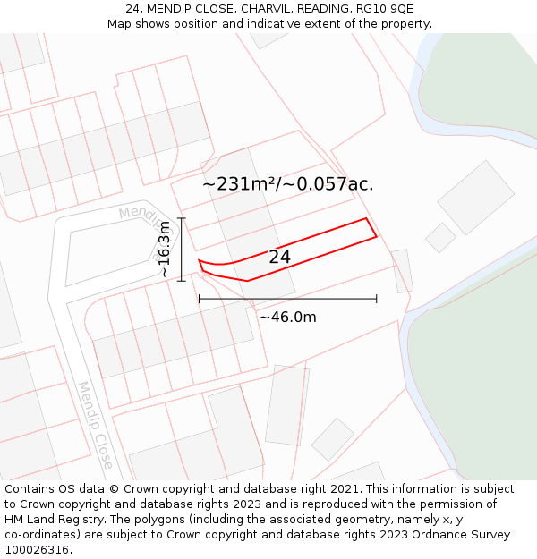 24, MENDIP CLOSE, CHARVIL, READING, RG10 9QE: Plot and title map