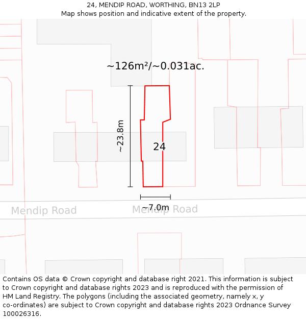24, MENDIP ROAD, WORTHING, BN13 2LP: Plot and title map