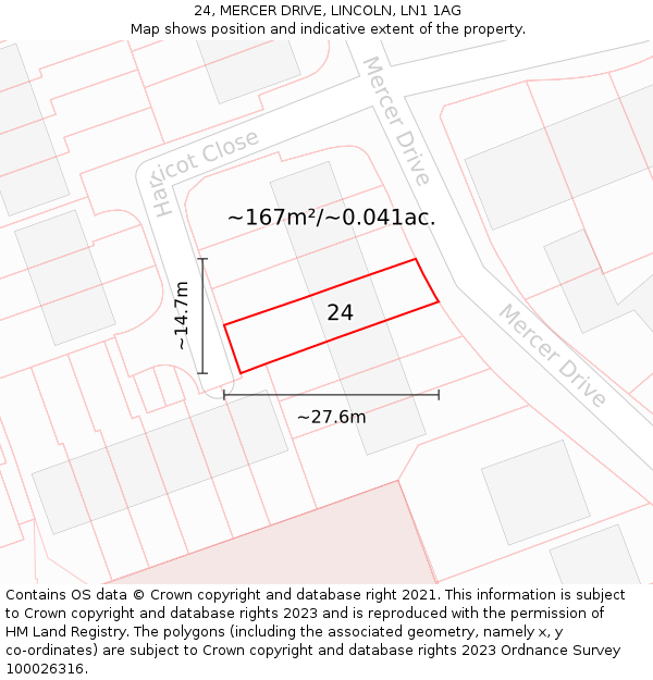 24, MERCER DRIVE, LINCOLN, LN1 1AG: Plot and title map