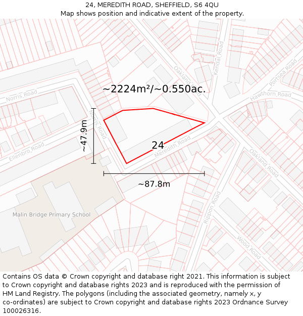 24, MEREDITH ROAD, SHEFFIELD, S6 4QU: Plot and title map