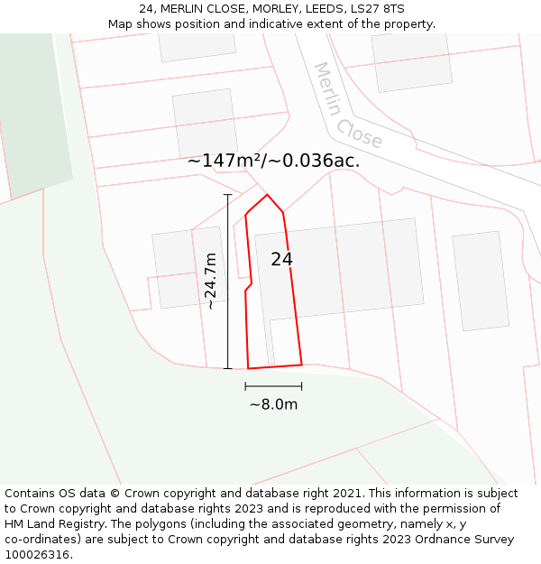 24, MERLIN CLOSE, MORLEY, LEEDS, LS27 8TS: Plot and title map
