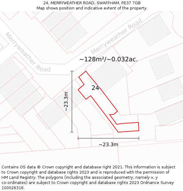24, MERRYWEATHER ROAD, SWAFFHAM, PE37 7GB: Plot and title map