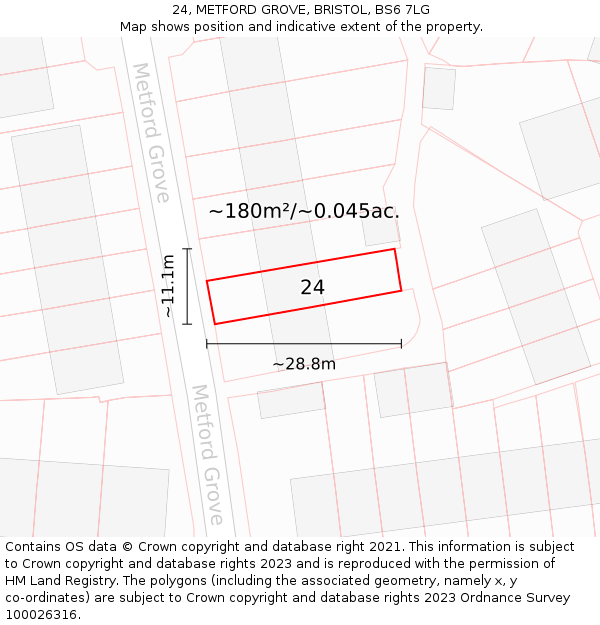 24, METFORD GROVE, BRISTOL, BS6 7LG: Plot and title map