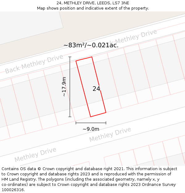 24, METHLEY DRIVE, LEEDS, LS7 3NE: Plot and title map