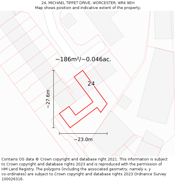 24, MICHAEL TIPPET DRIVE, WORCESTER, WR4 9EH: Plot and title map