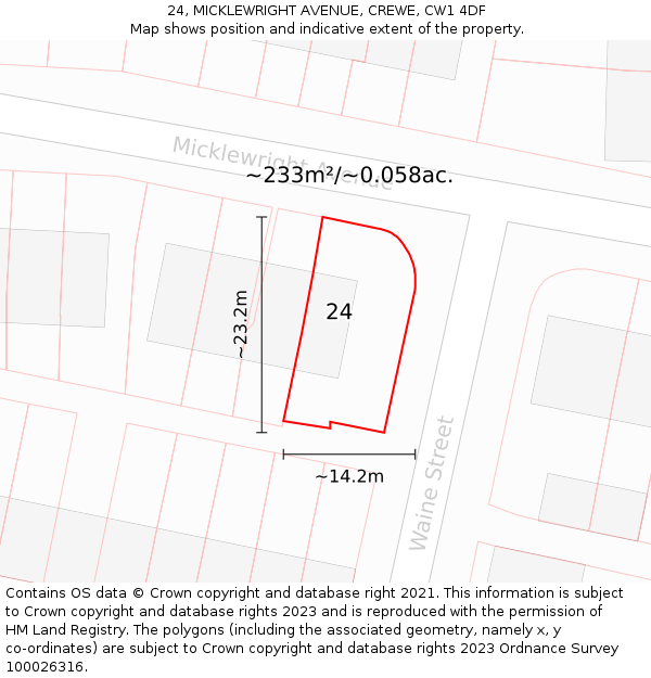 24, MICKLEWRIGHT AVENUE, CREWE, CW1 4DF: Plot and title map