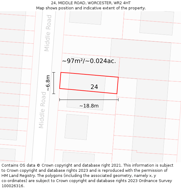 24, MIDDLE ROAD, WORCESTER, WR2 4HT: Plot and title map