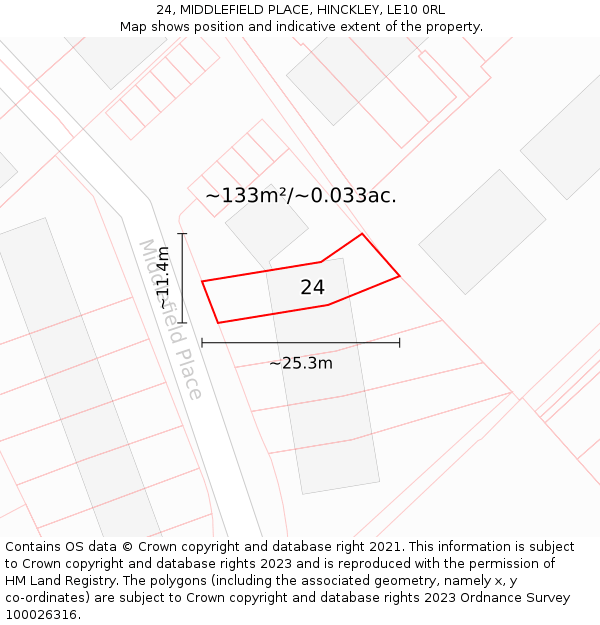 24, MIDDLEFIELD PLACE, HINCKLEY, LE10 0RL: Plot and title map