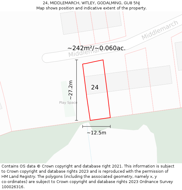 24, MIDDLEMARCH, WITLEY, GODALMING, GU8 5NJ: Plot and title map