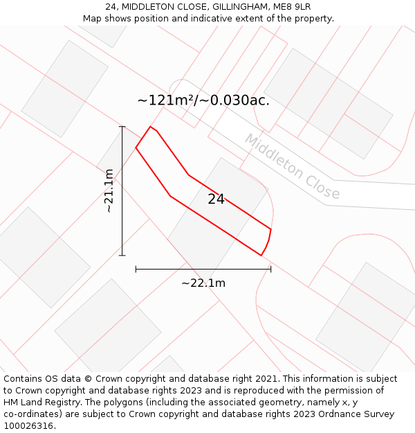 24, MIDDLETON CLOSE, GILLINGHAM, ME8 9LR: Plot and title map