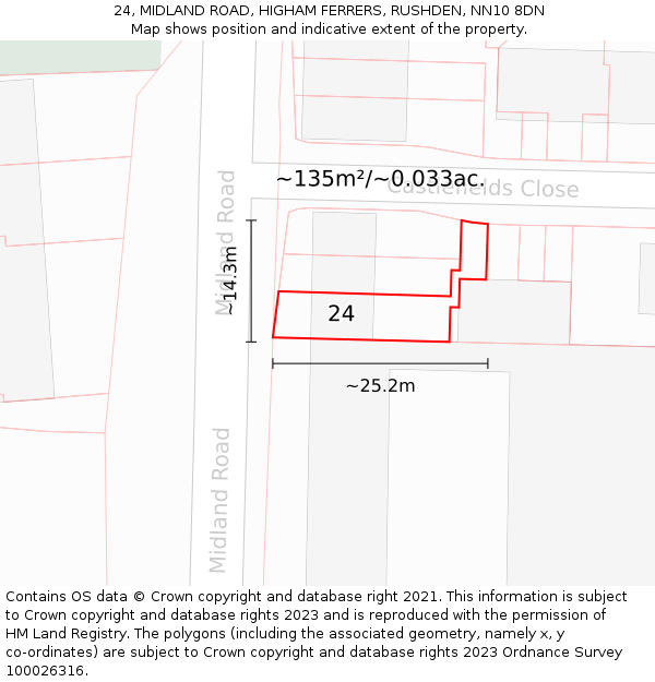 24, MIDLAND ROAD, HIGHAM FERRERS, RUSHDEN, NN10 8DN: Plot and title map
