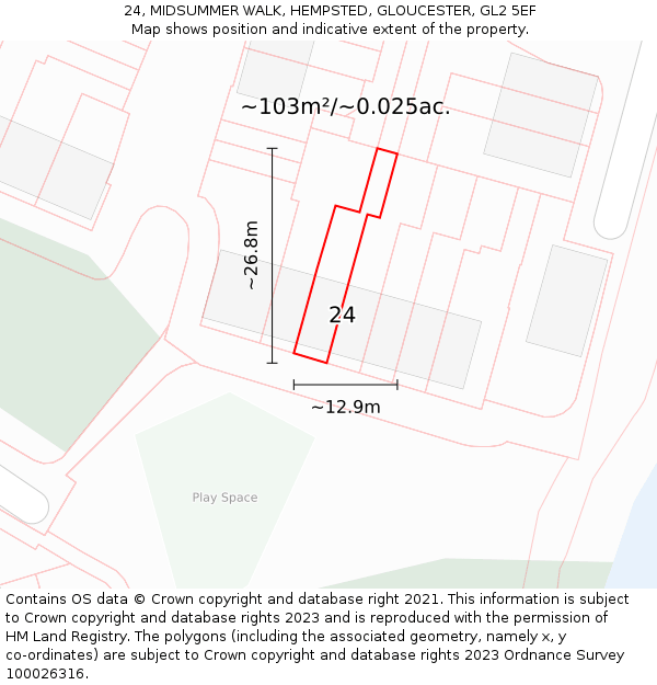 24, MIDSUMMER WALK, HEMPSTED, GLOUCESTER, GL2 5EF: Plot and title map