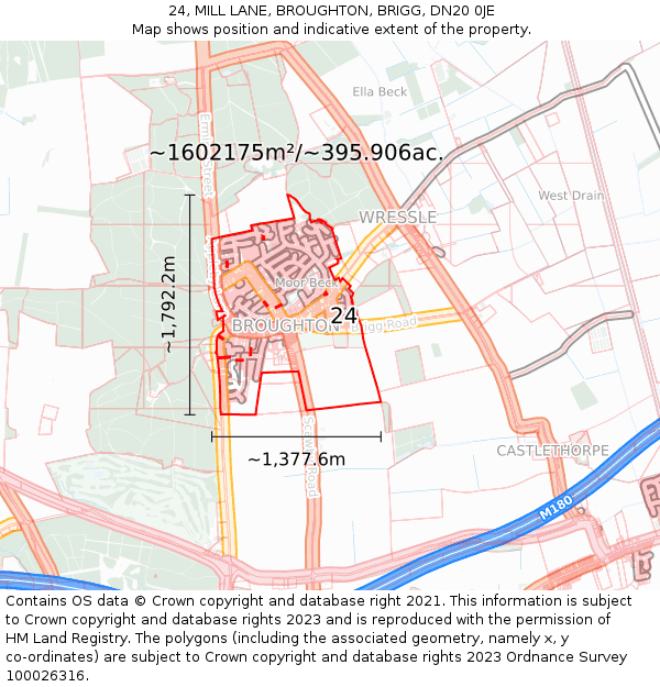 24, MILL LANE, BROUGHTON, BRIGG, DN20 0JE: Plot and title map