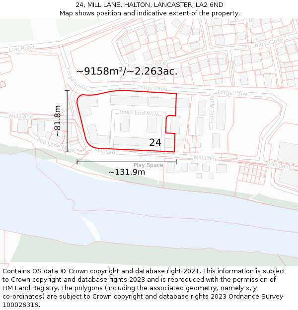24, MILL LANE, HALTON, LANCASTER, LA2 6ND: Plot and title map