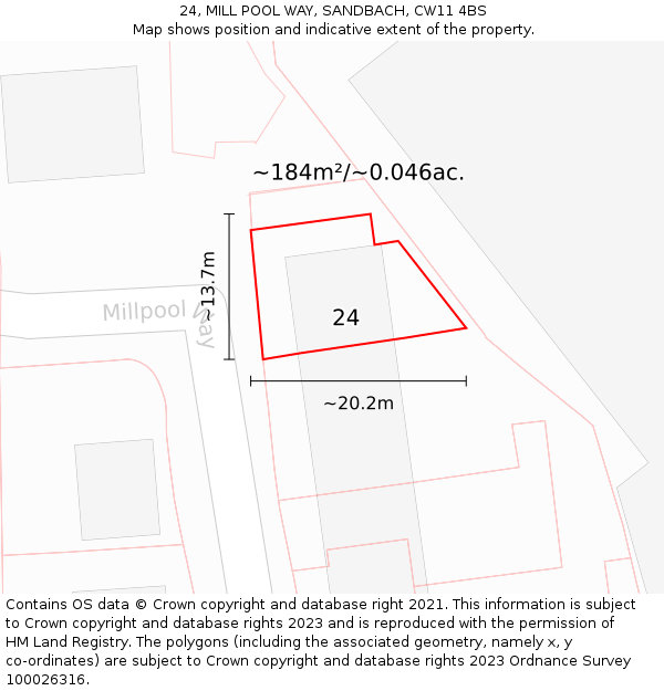 24, MILL POOL WAY, SANDBACH, CW11 4BS: Plot and title map