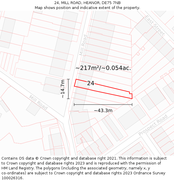 24, MILL ROAD, HEANOR, DE75 7NB: Plot and title map