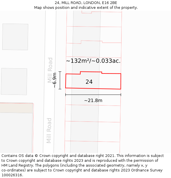 24, MILL ROAD, LONDON, E16 2BE: Plot and title map