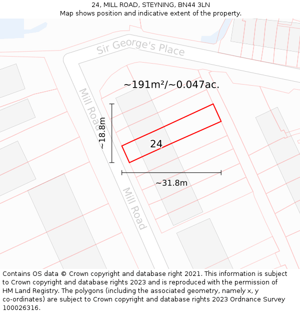 24, MILL ROAD, STEYNING, BN44 3LN: Plot and title map