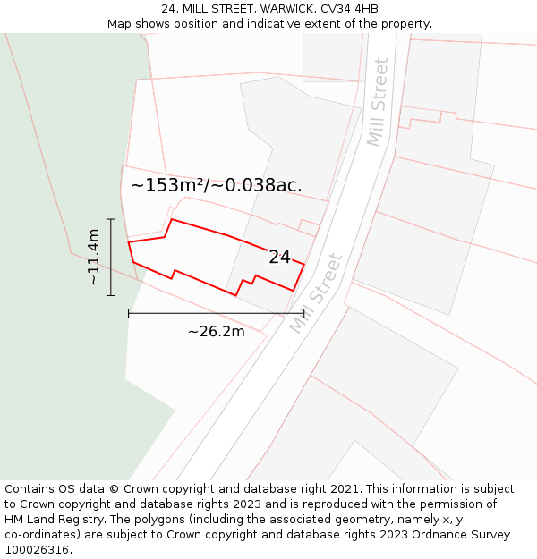 24, MILL STREET, WARWICK, CV34 4HB: Plot and title map