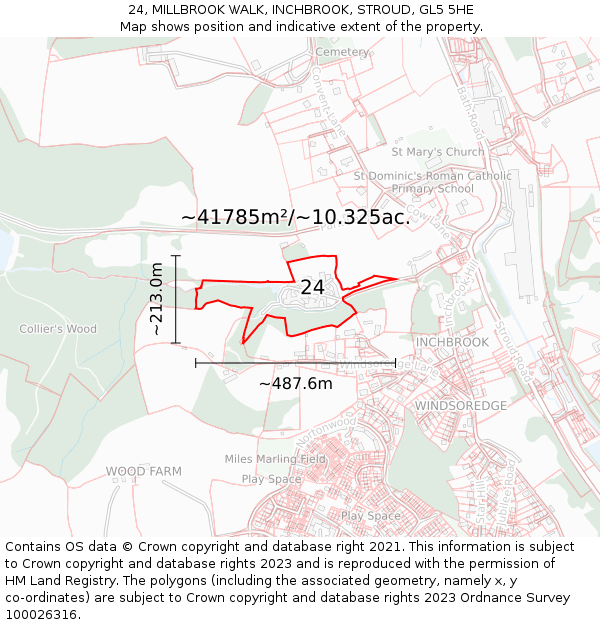 24, MILLBROOK WALK, INCHBROOK, STROUD, GL5 5HE: Plot and title map