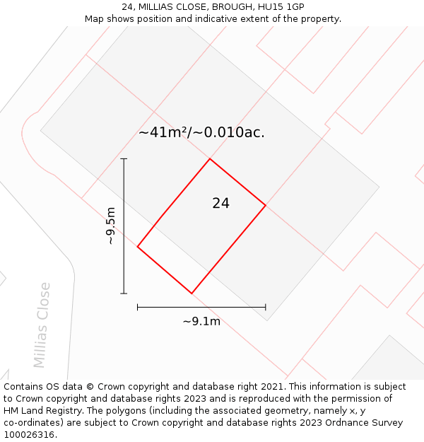 24, MILLIAS CLOSE, BROUGH, HU15 1GP: Plot and title map