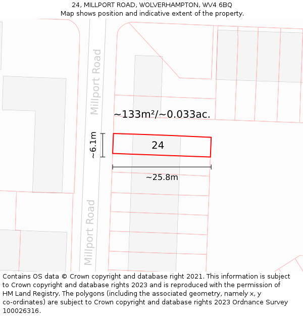 24, MILLPORT ROAD, WOLVERHAMPTON, WV4 6BQ: Plot and title map