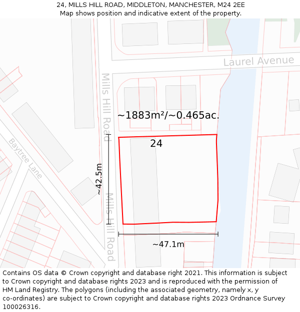24, MILLS HILL ROAD, MIDDLETON, MANCHESTER, M24 2EE: Plot and title map
