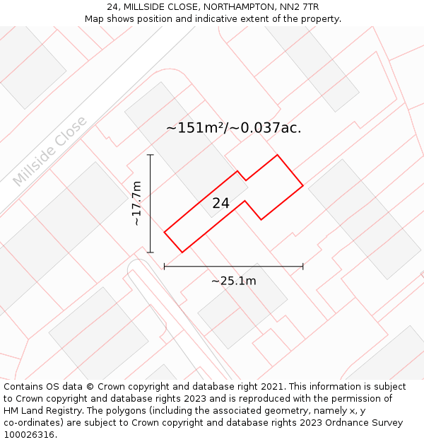 24, MILLSIDE CLOSE, NORTHAMPTON, NN2 7TR: Plot and title map