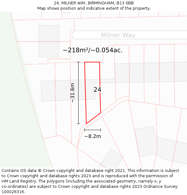 24, MILNER WAY, BIRMINGHAM, B13 0BB: Plot and title map