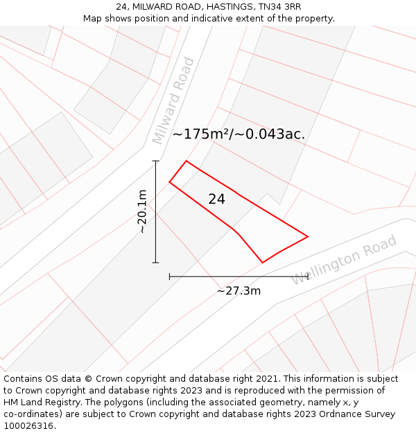 24, MILWARD ROAD, HASTINGS, TN34 3RR: Plot and title map