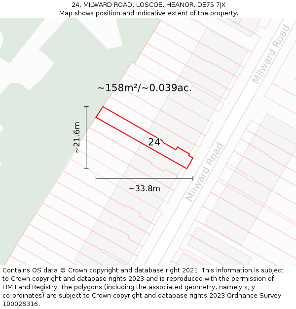 24, MILWARD ROAD, LOSCOE, HEANOR, DE75 7JX: Plot and title map