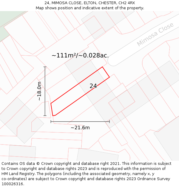 24, MIMOSA CLOSE, ELTON, CHESTER, CH2 4RX: Plot and title map