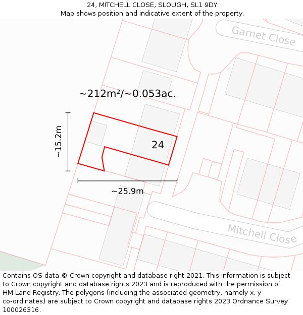 24, MITCHELL CLOSE, SLOUGH, SL1 9DY: Plot and title map