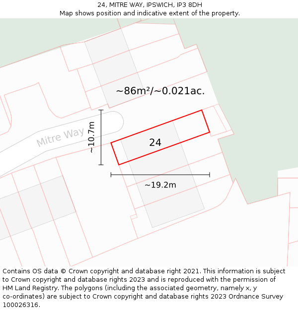 24, MITRE WAY, IPSWICH, IP3 8DH: Plot and title map