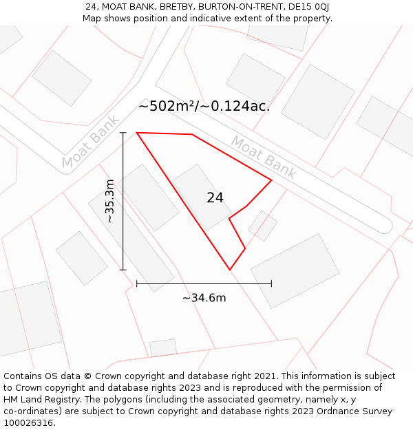 24, MOAT BANK, BRETBY, BURTON-ON-TRENT, DE15 0QJ: Plot and title map
