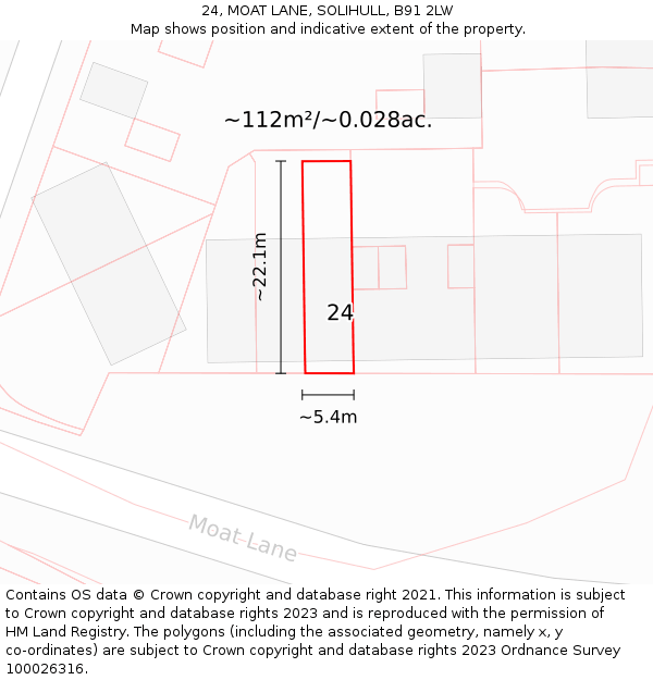 24, MOAT LANE, SOLIHULL, B91 2LW: Plot and title map
