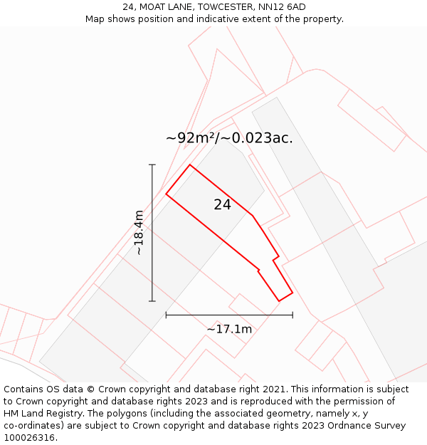 24, MOAT LANE, TOWCESTER, NN12 6AD: Plot and title map