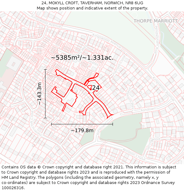 24, MOKYLL CROFT, TAVERHAM, NORWICH, NR8 6UG: Plot and title map