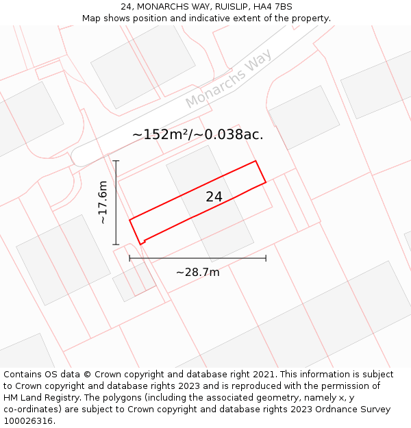 24, MONARCHS WAY, RUISLIP, HA4 7BS: Plot and title map