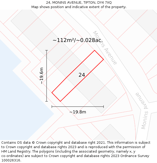 24, MONINS AVENUE, TIPTON, DY4 7XQ: Plot and title map