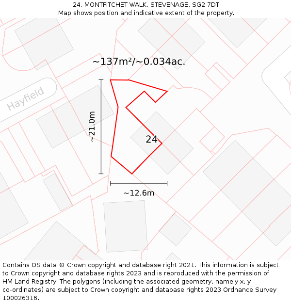 24, MONTFITCHET WALK, STEVENAGE, SG2 7DT: Plot and title map