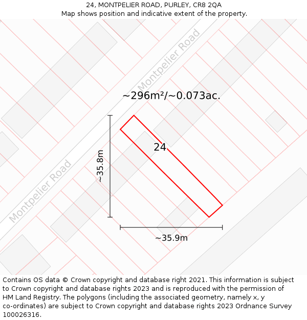 24, MONTPELIER ROAD, PURLEY, CR8 2QA: Plot and title map