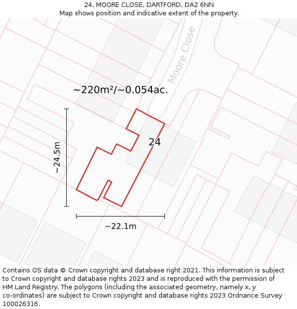 24, MOORE CLOSE, DARTFORD, DA2 6NN: Plot and title map