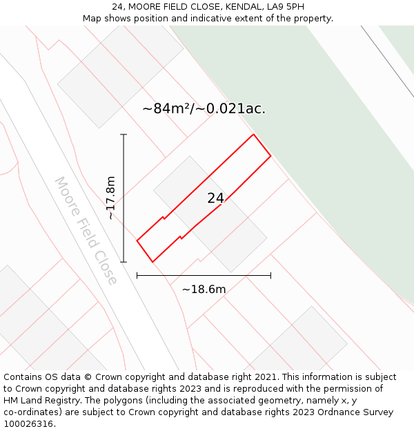24, MOORE FIELD CLOSE, KENDAL, LA9 5PH: Plot and title map