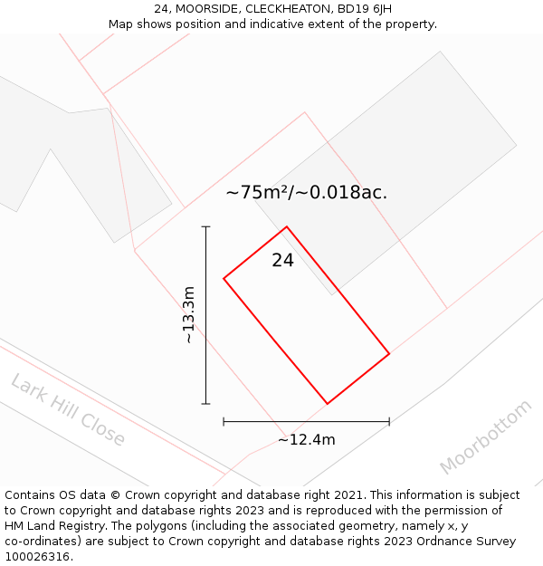 24, MOORSIDE, CLECKHEATON, BD19 6JH: Plot and title map