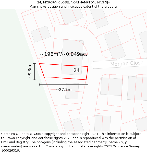 24, MORGAN CLOSE, NORTHAMPTON, NN3 5JH: Plot and title map